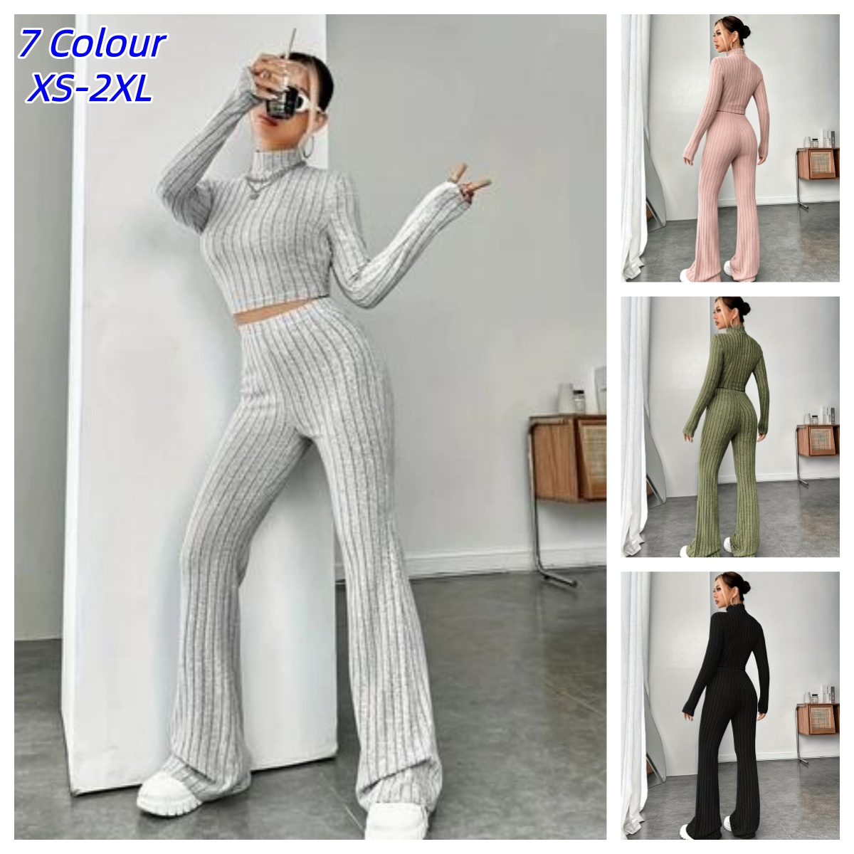 Crop Top Crochet - 女性のマッチングニット 2 ピース ボディコン スーツ女性トラックスーツ長袖ヴィンテージ クロップトップ
