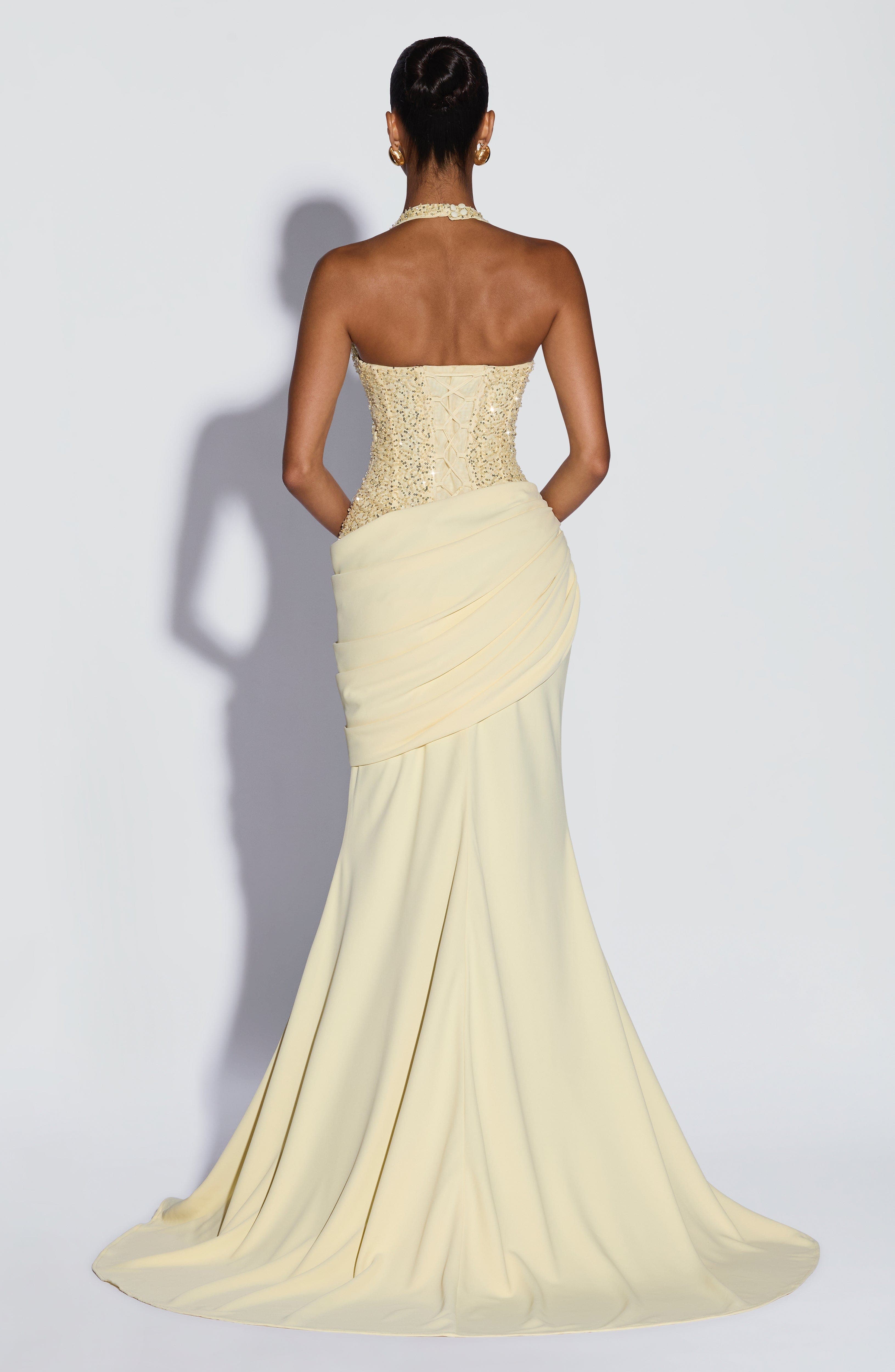 Maxi Dress Halter - ラグジュアリーなホルターネックVネックシークインマキシガウン、ドレープヒップマーメイドドレス、イブニングプロム、カクテル、結婚式、ゲスト、ページェント、フォーマルな機会に最適なドレス