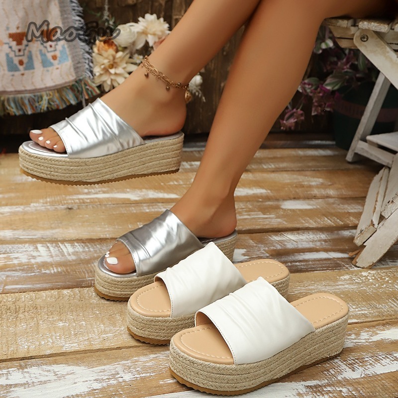 Wedge Espadrille Women - レディース ラッフル エスパドリーユ ウェッジ スライド サンダル