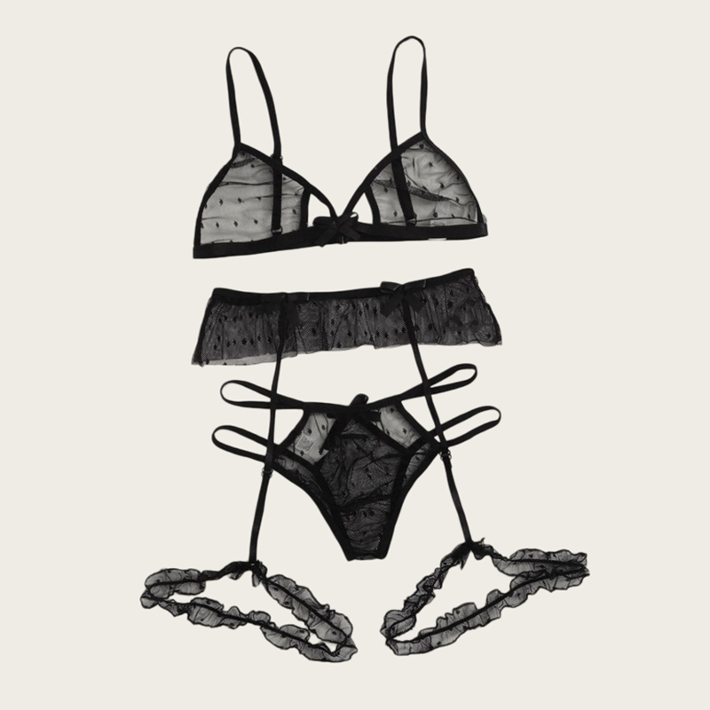ブラセット女性のセクシーなメッシュランジェリーセット水玉模様 - Bralette Triangle Set のレビューと価格