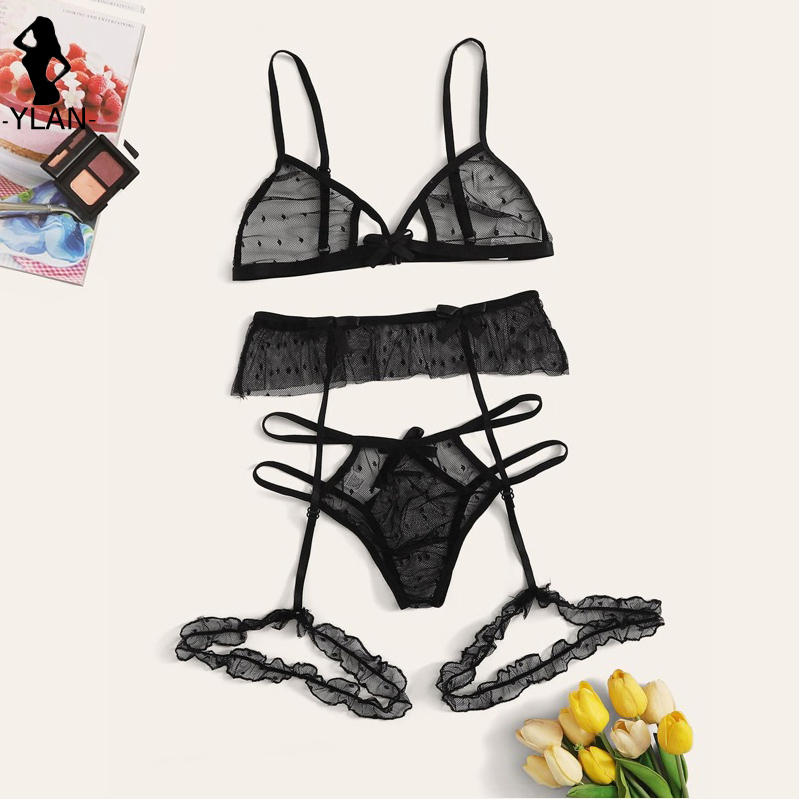 ブラセット女性のセクシーなメッシュランジェリーセット水玉模様 - Bralette Triangle Set のレビューと価格