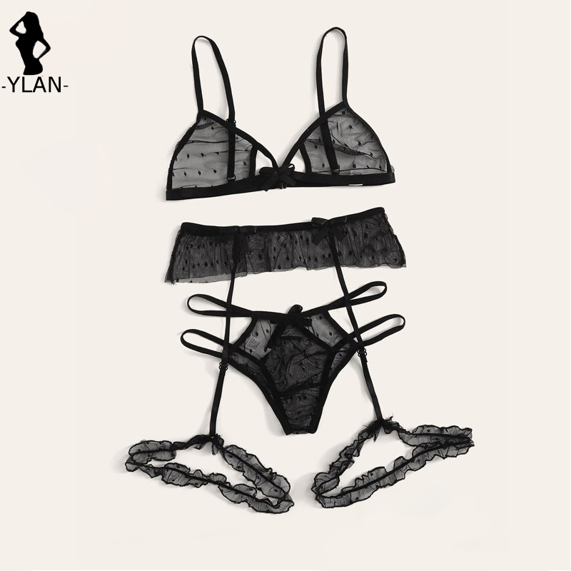 ブラセット女性のセクシーなメッシュランジェリーセット水玉模様 - Bralette Triangle Set のレビューと価格