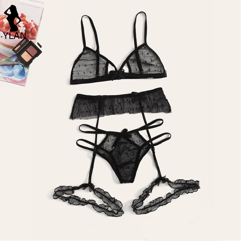 ブラセット女性のセクシーなメッシュランジェリーセット水玉模様 - Bralette Triangle Set のレビューと価格