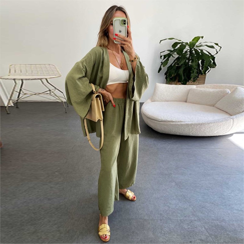 女性用バットスリーブ付きリネンジャンプスーツ,カーディガンブ - Linen Pant Wide のレビューと価格
