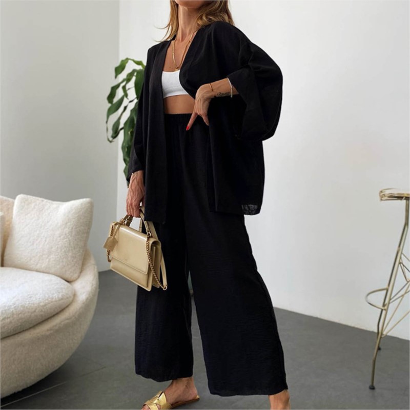 女性用バットスリーブ付きリネンジャンプスーツ,カーディガンブ - Linen Pant Wide のレビューと価格