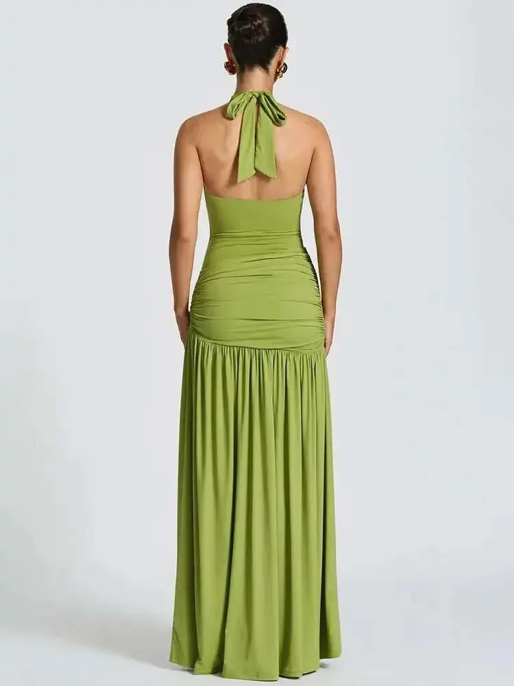 エレガントでセクシーなスプリットバックレスマキシドレスセット - Maxi Dress Halter のレビューと価格