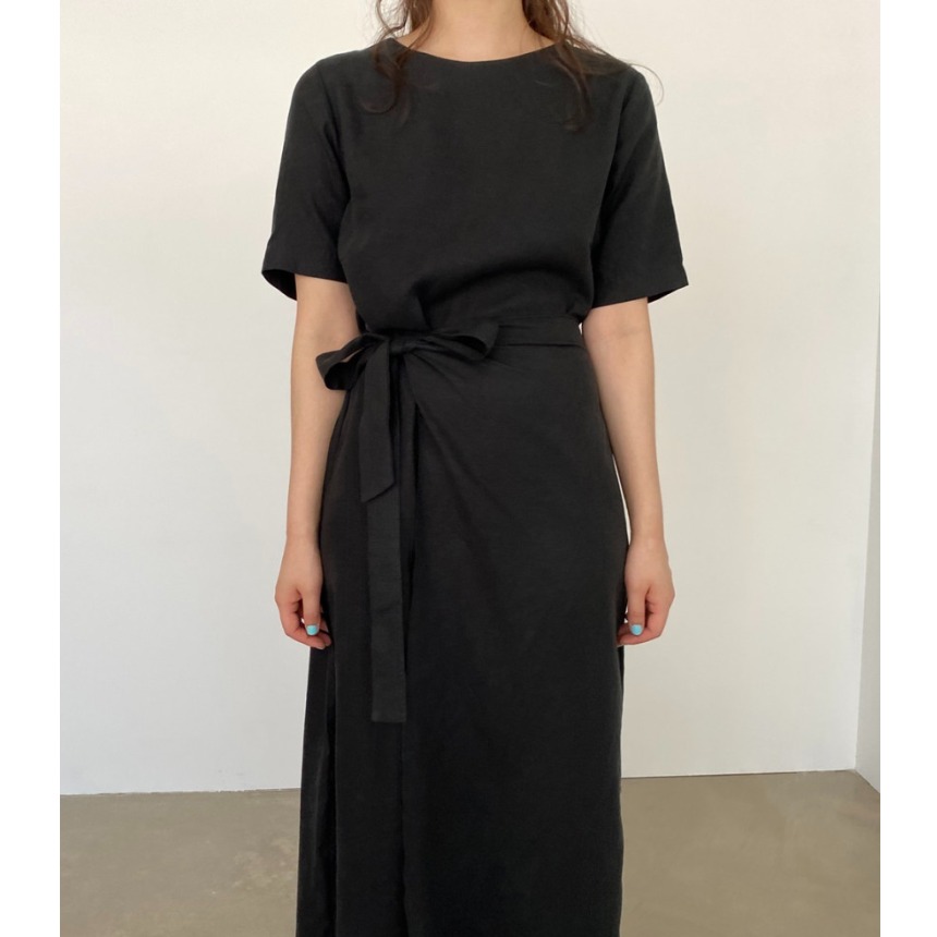 エレガントなコットンリネンラップドレス、ベルト付き、半袖、カ - Linen Dress Wrap のレビューと価格