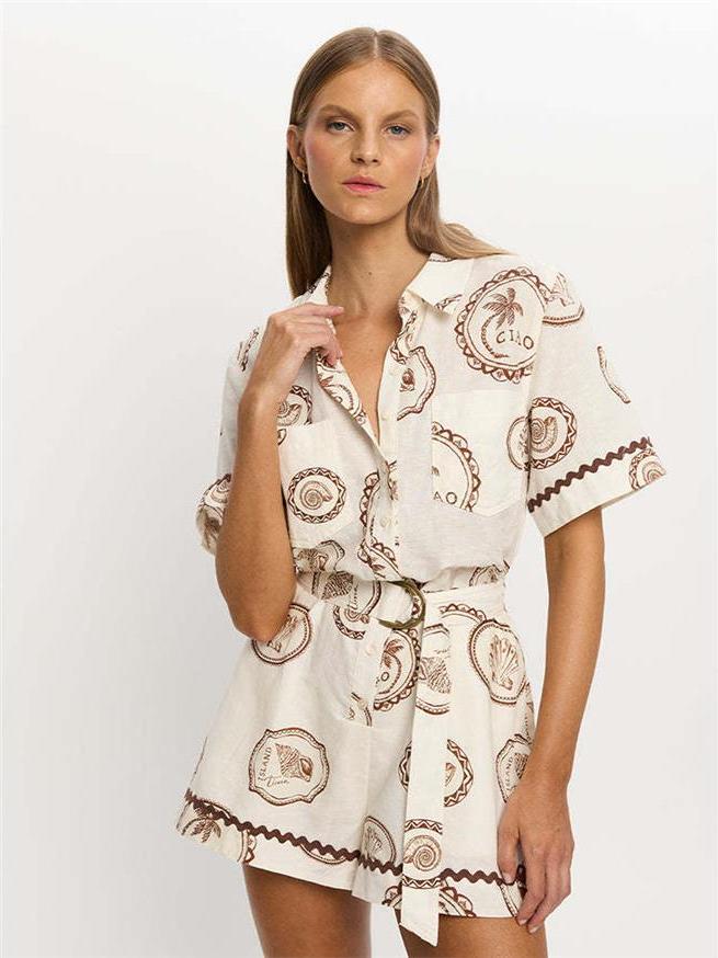 エレガントな花柄プリントリネンラップシャツワンピース レディ - Linen Dress Wrap のレビューと価格