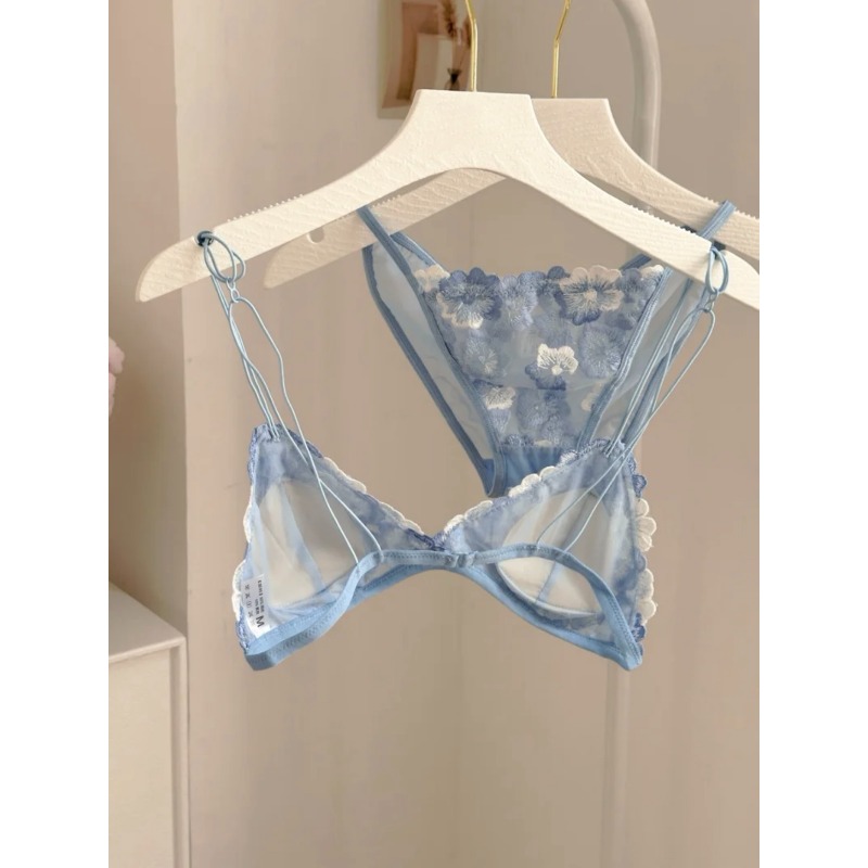 フレンチトライアングルカップブラレット刺繍レースワイヤレスシ - Bralette Triangle Set のレビューと価格